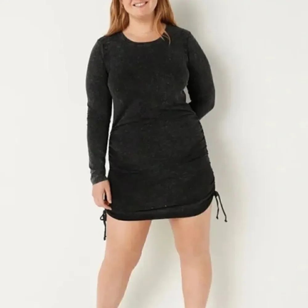 Victorias Secret Pink Ruched Sides Dress Long Sleeve Pure Black Wash